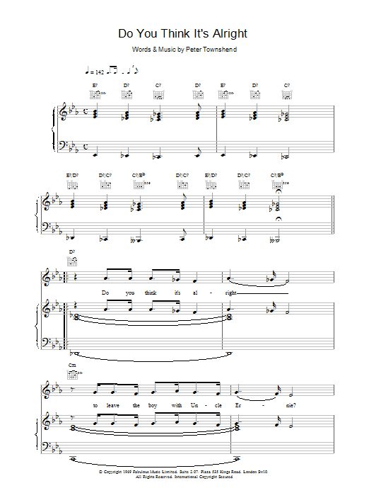 The Who Do You Think It's Alright sheet music notes and chords arranged for Piano, Vocal & Guitar Chords