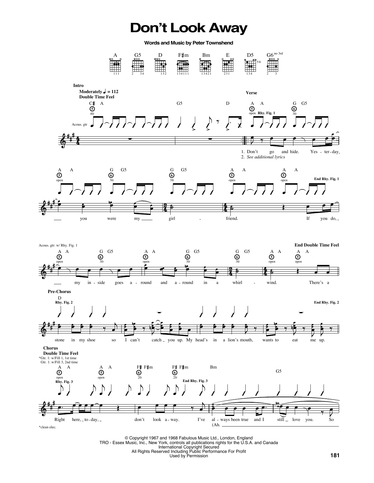 The Who Don't Look Away sheet music notes and chords arranged for Guitar Tab