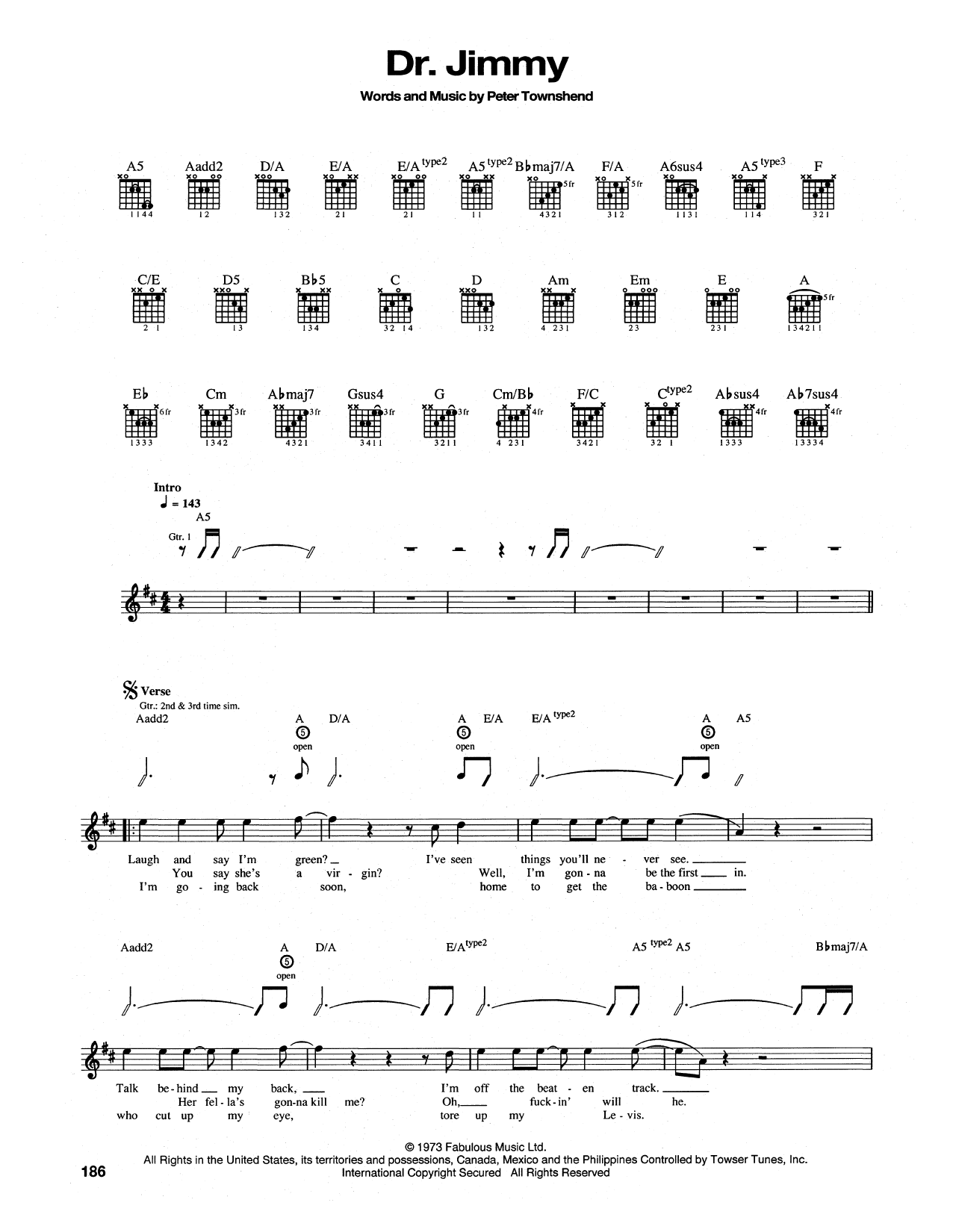 The Who Dr. Jimmy sheet music notes and chords arranged for Guitar Tab