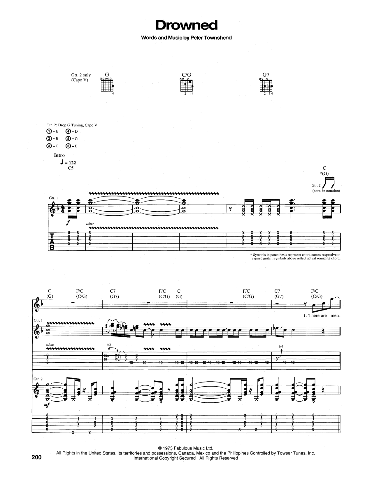 The Who Drowned sheet music notes and chords arranged for Guitar Tab