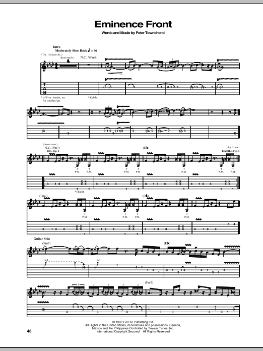 The Who Eminence Front sheet music notes and chords arranged for Guitar Tab