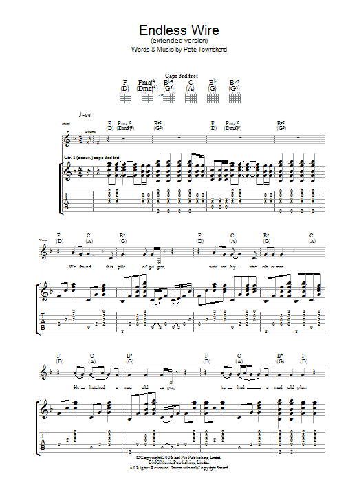 The Who Endless Wire (Extended Version) sheet music notes and chords arranged for Guitar Tab