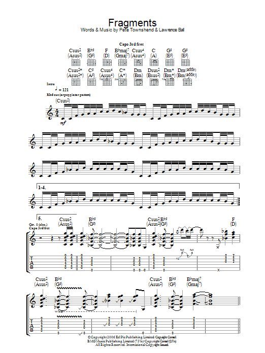 The Who Fragments sheet music notes and chords arranged for Guitar Tab
