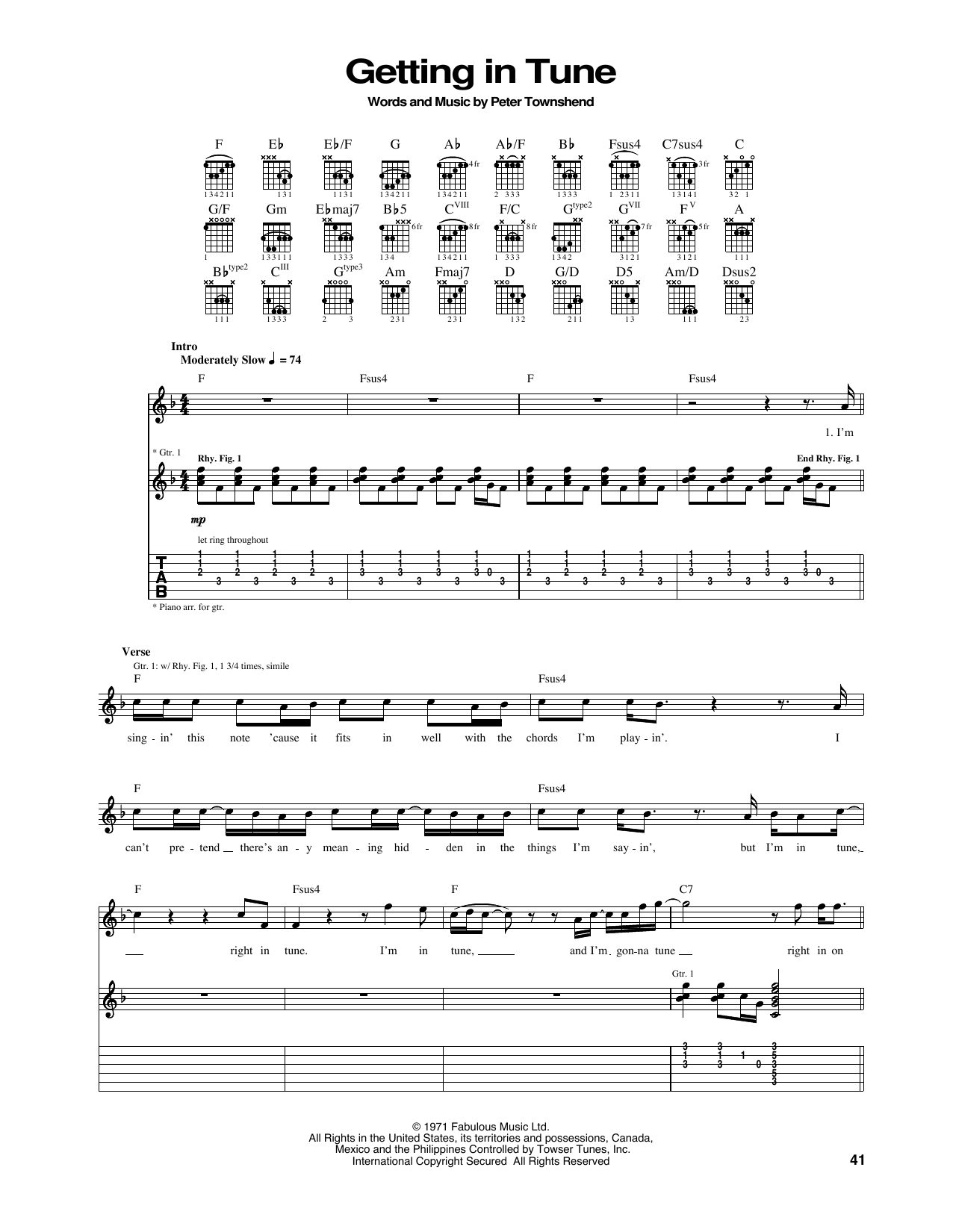 The Who Getting In Tune sheet music notes and chords arranged for Guitar Tab