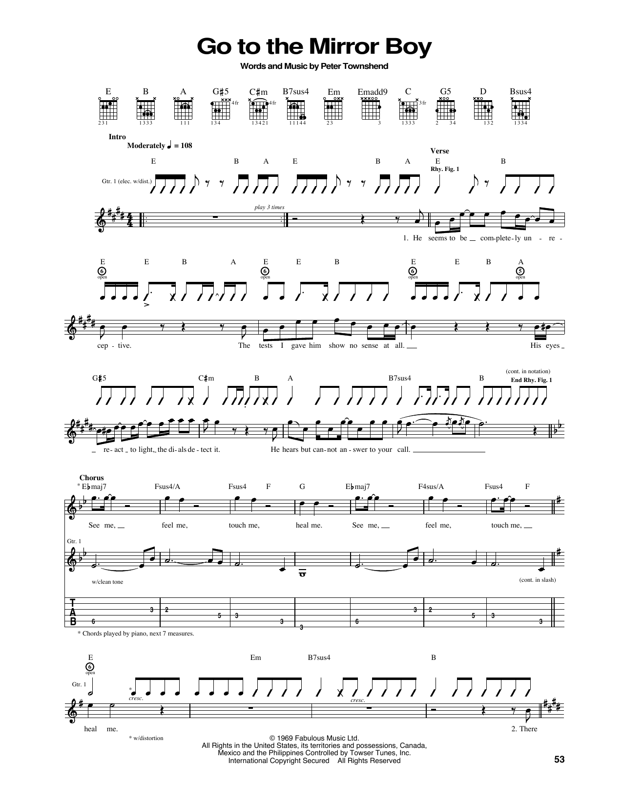 The Who Go To The Mirror Boy sheet music notes and chords arranged for Guitar Tab
