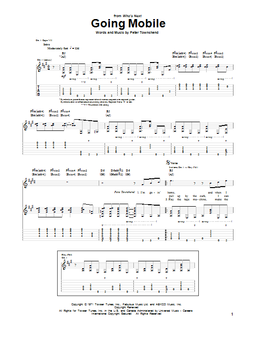 The Who Going Mobile sheet music notes and chords arranged for Guitar Tab