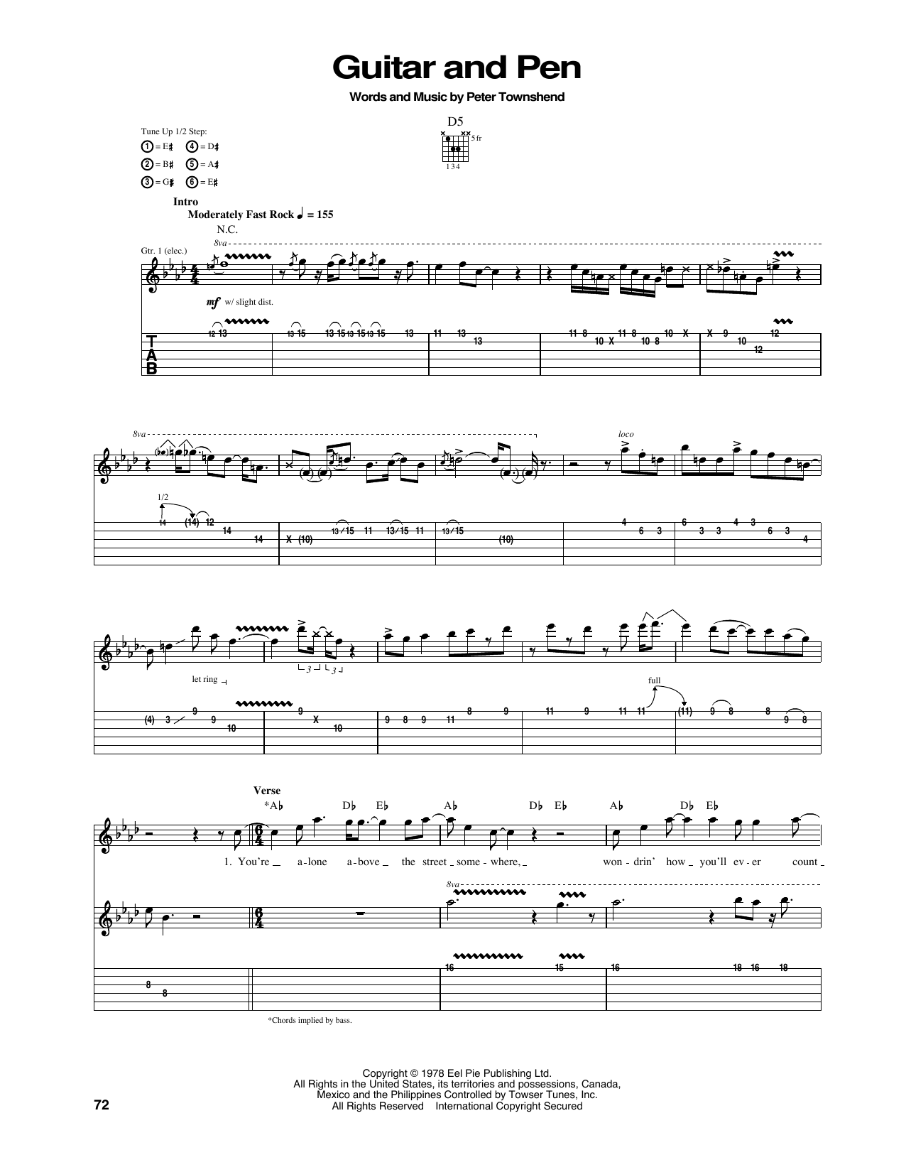 The Who Guitar And Pen sheet music notes and chords arranged for Guitar Tab