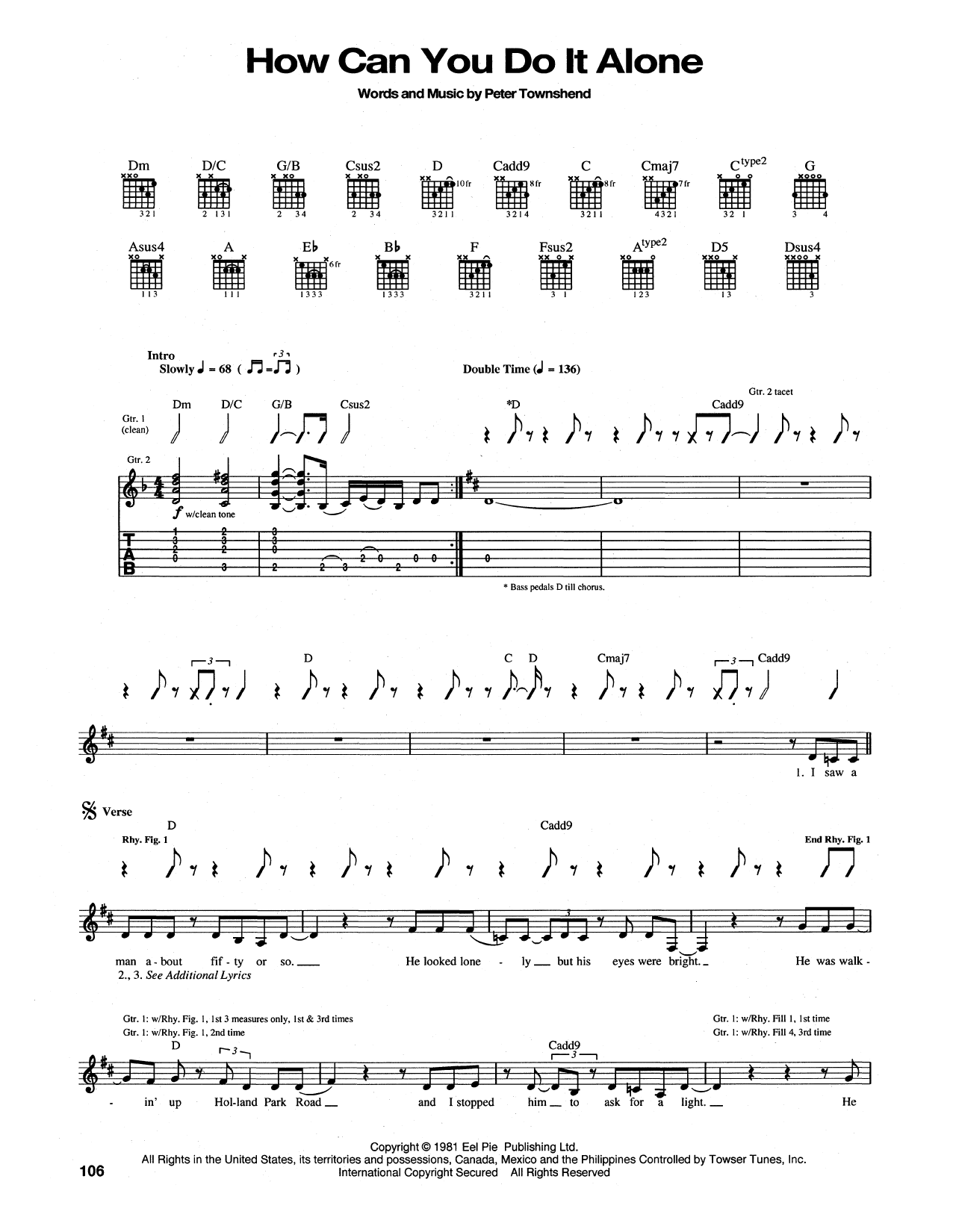 The Who How Can You Do It Alone sheet music notes and chords arranged for Piano, Vocal & Guitar Chords (Right-Hand Melody)
