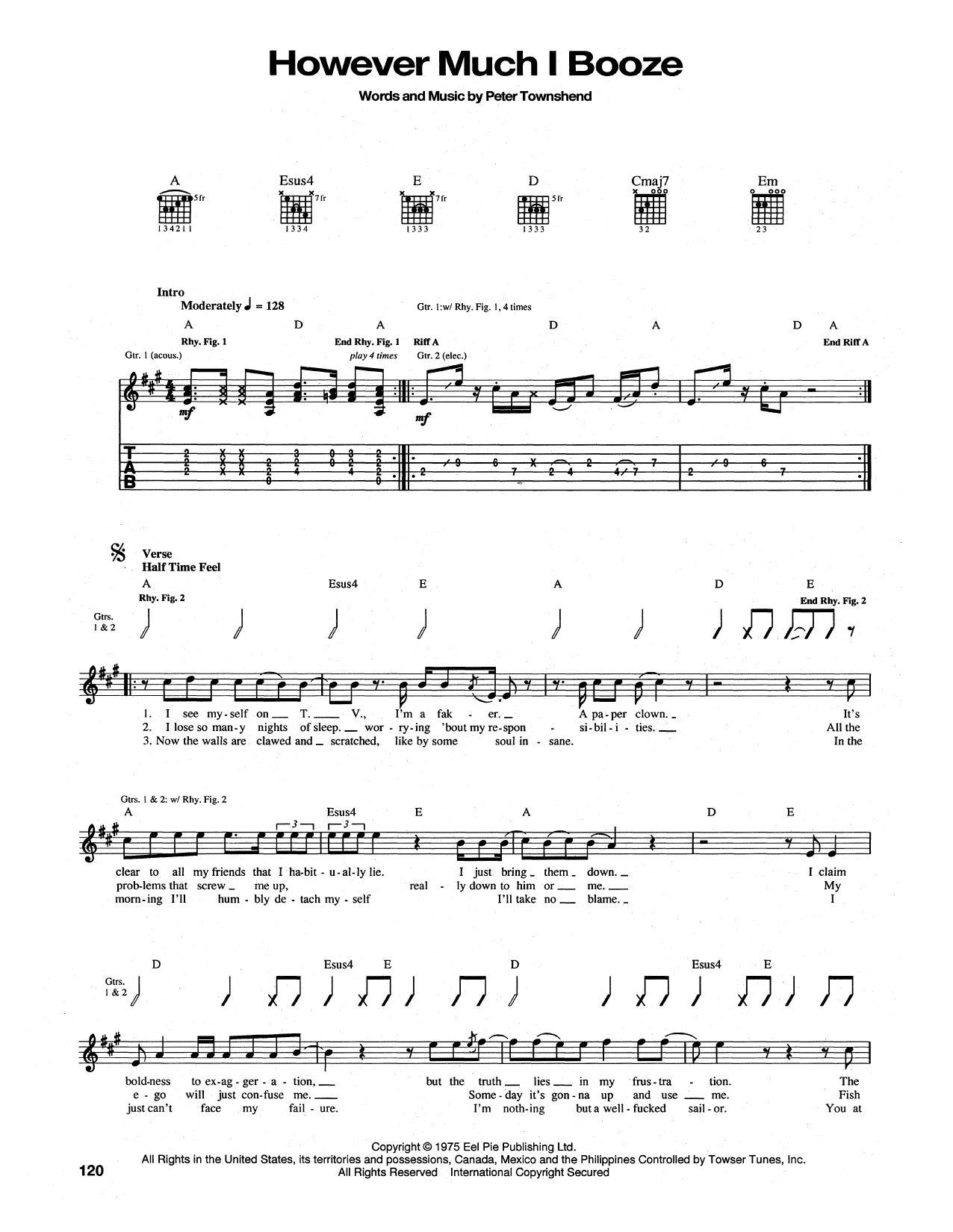 The Who However Much I Booze sheet music notes and chords arranged for Guitar Tab