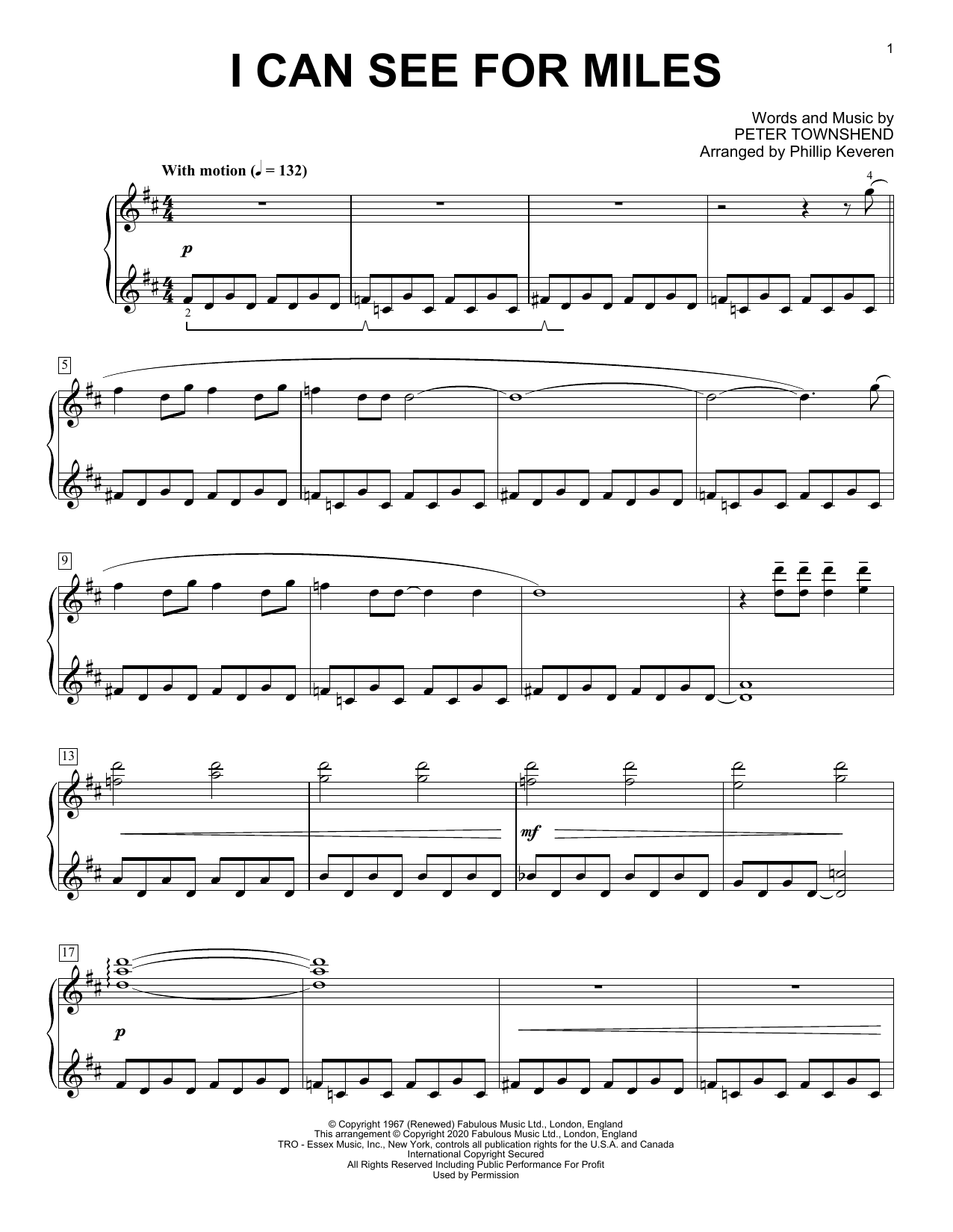 The Who I Can See For Miles [Classical version] (arr. Phillip Keveren) sheet music notes and chords arranged for Piano Solo