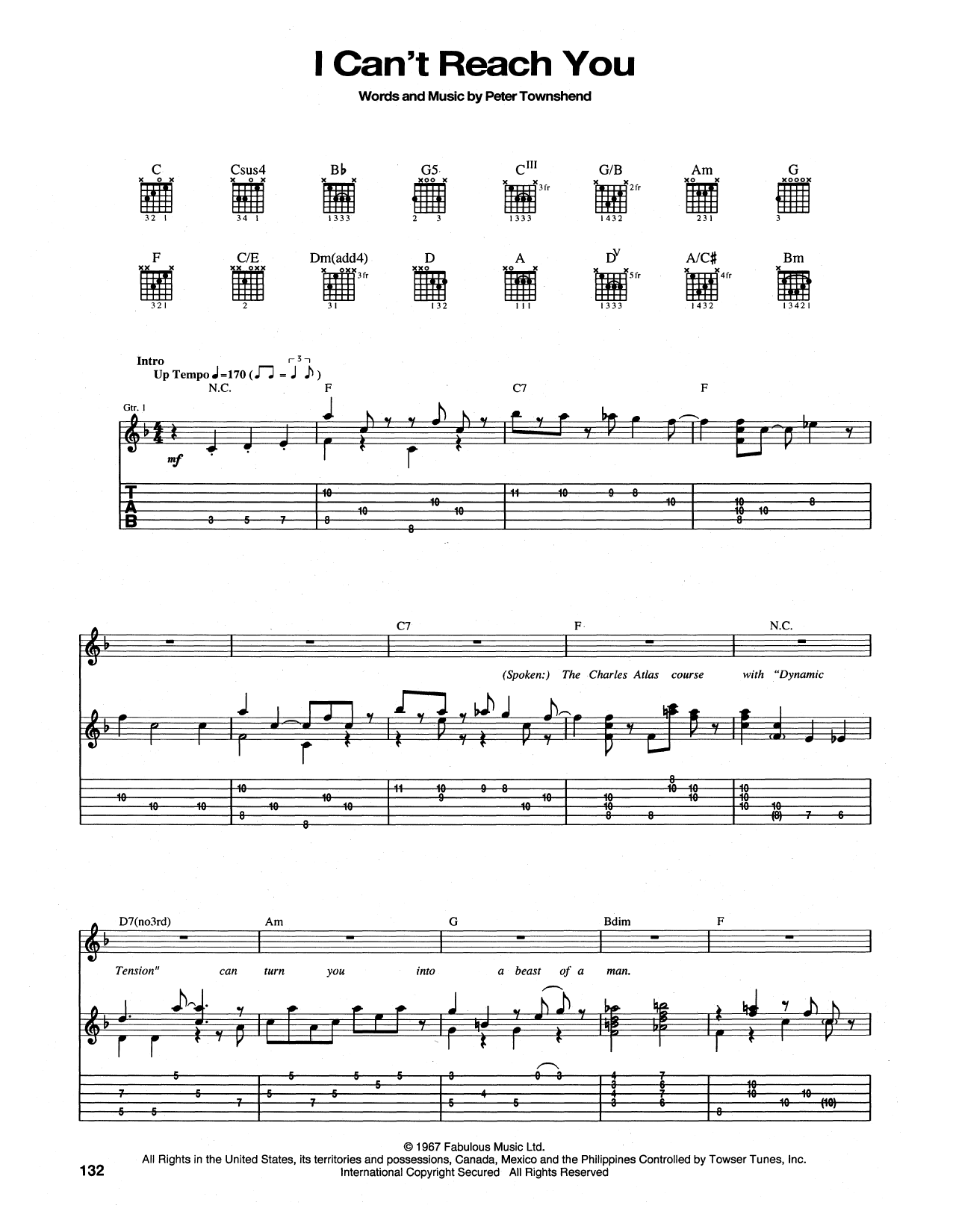 The Who I Can't Reach You sheet music notes and chords arranged for Piano, Vocal & Guitar Chords (Right-Hand Melody)