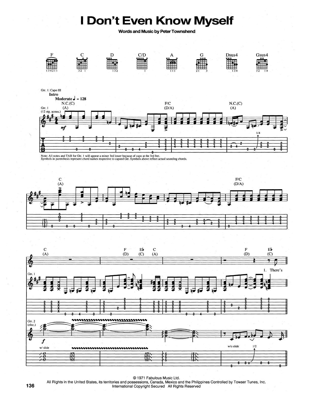 The Who I Don't Even Know Myself sheet music notes and chords arranged for Guitar Tab
