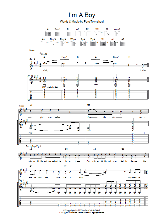The Who I'm A Boy sheet music notes and chords arranged for Guitar Tab