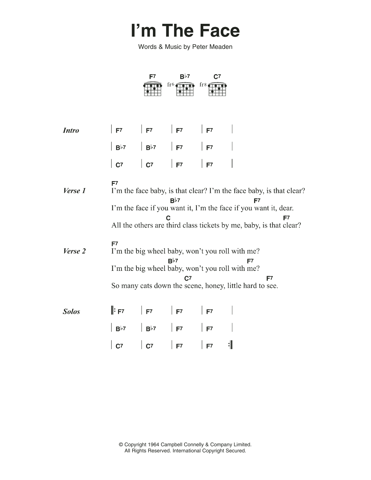 The Who I'm The Face sheet music notes and chords arranged for Guitar Chords/Lyrics