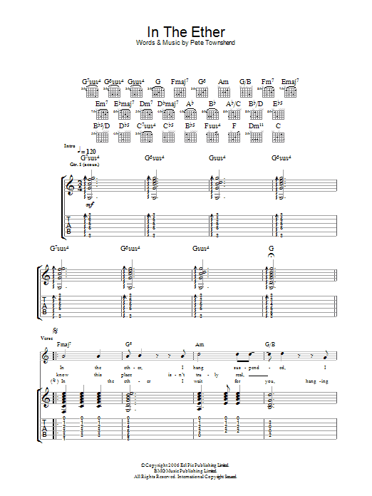 The Who In The Ether sheet music notes and chords arranged for Guitar Tab