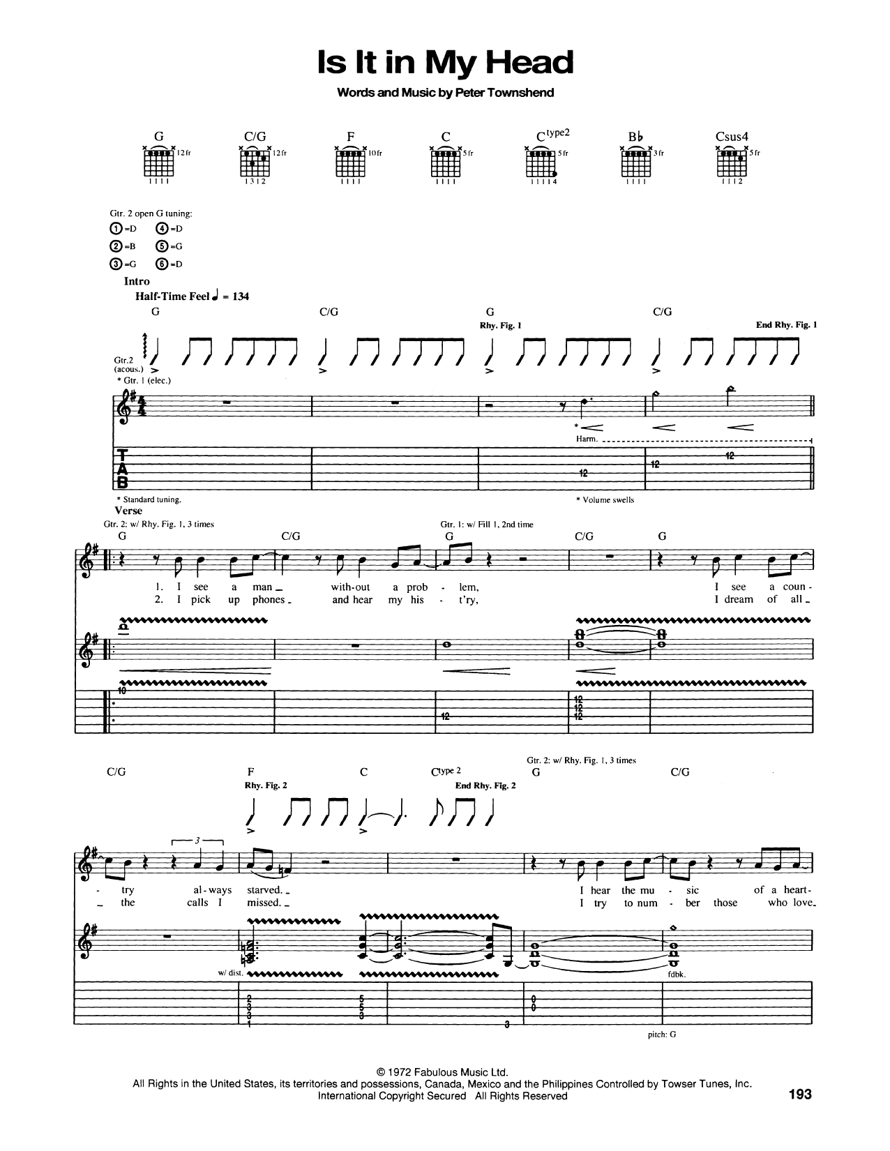 The Who Is It In My Head sheet music notes and chords arranged for Guitar Tab