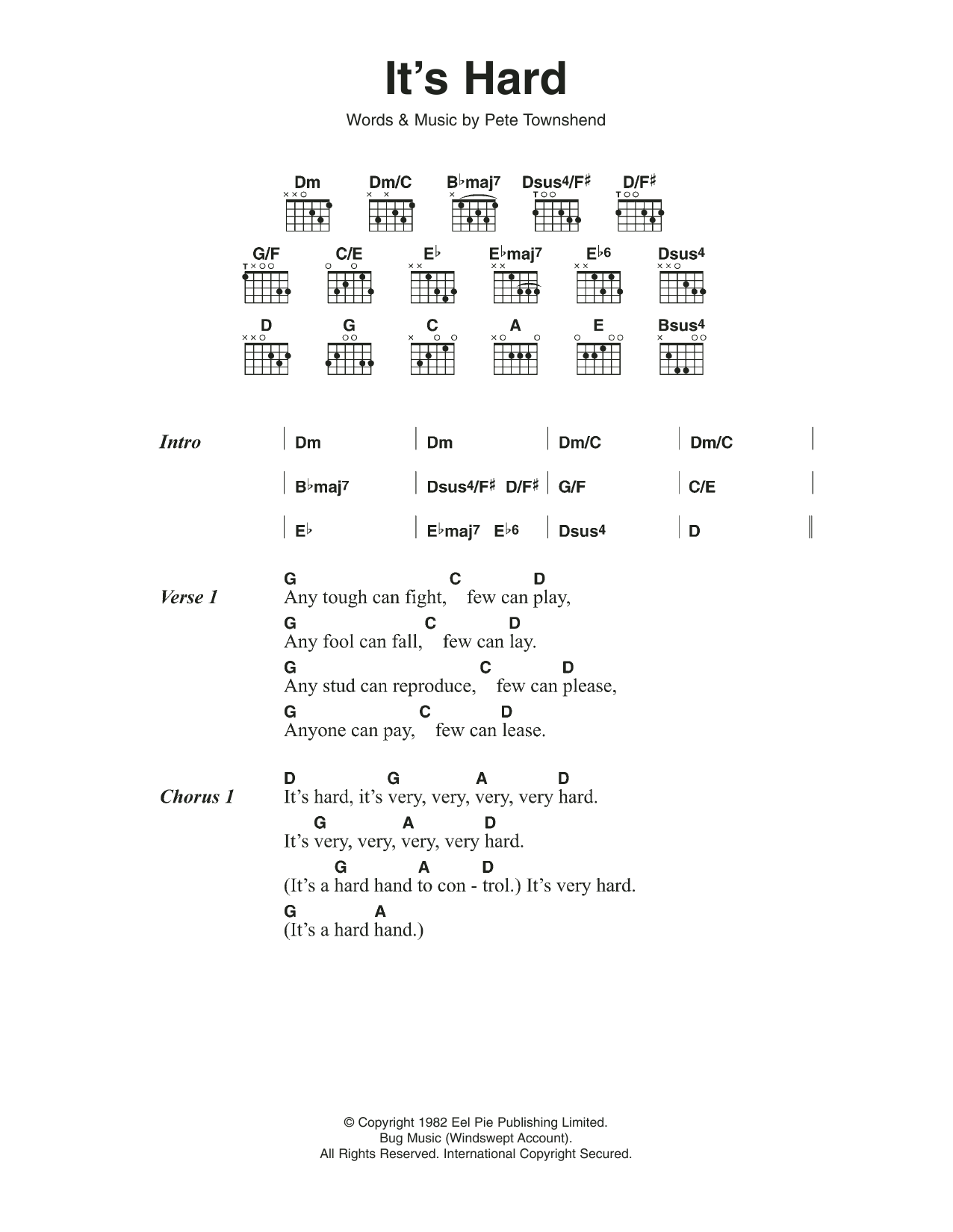 The Who It's Hard sheet music notes and chords arranged for Guitar Chords/Lyrics