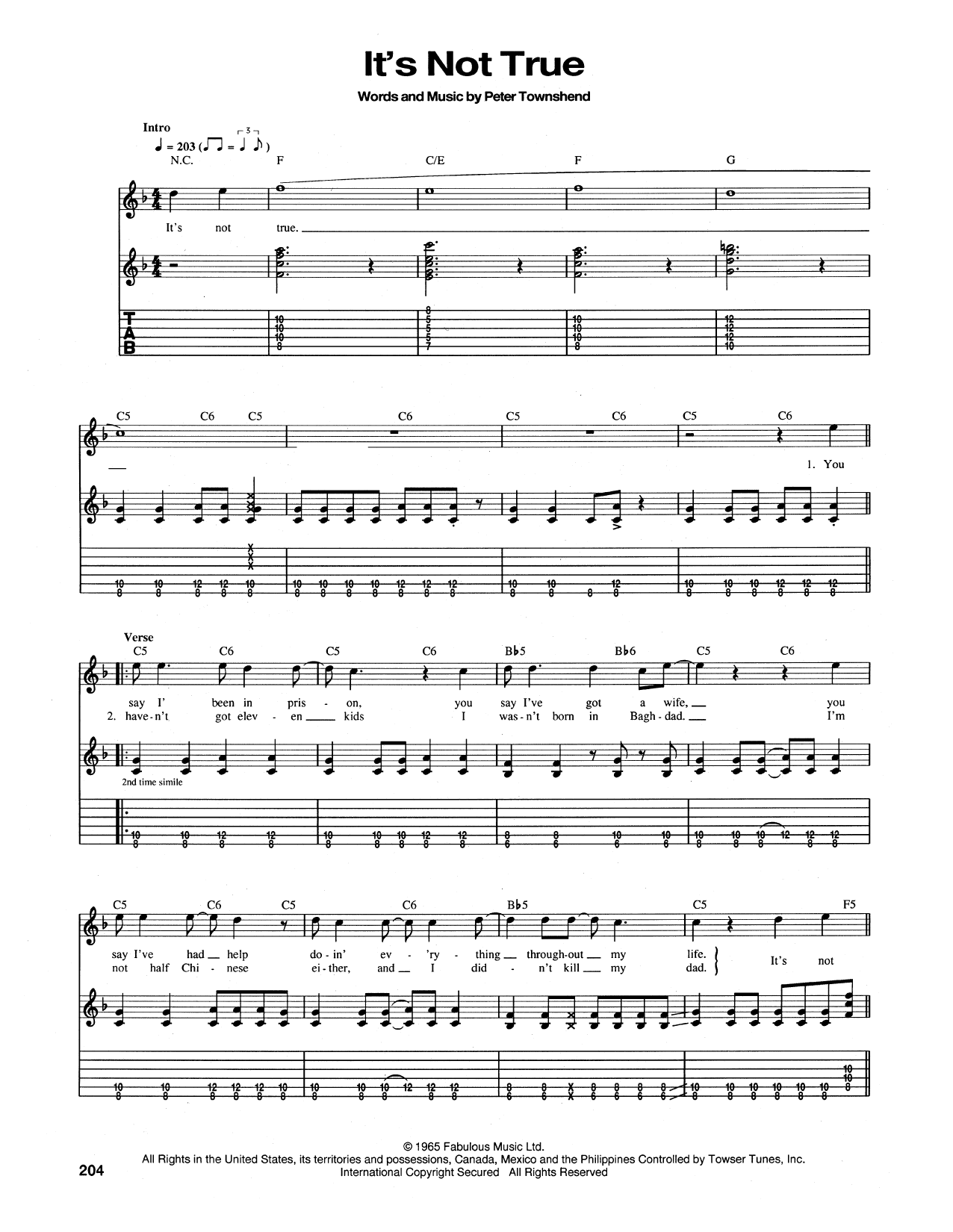 The Who It's Not True sheet music notes and chords arranged for Guitar Tab