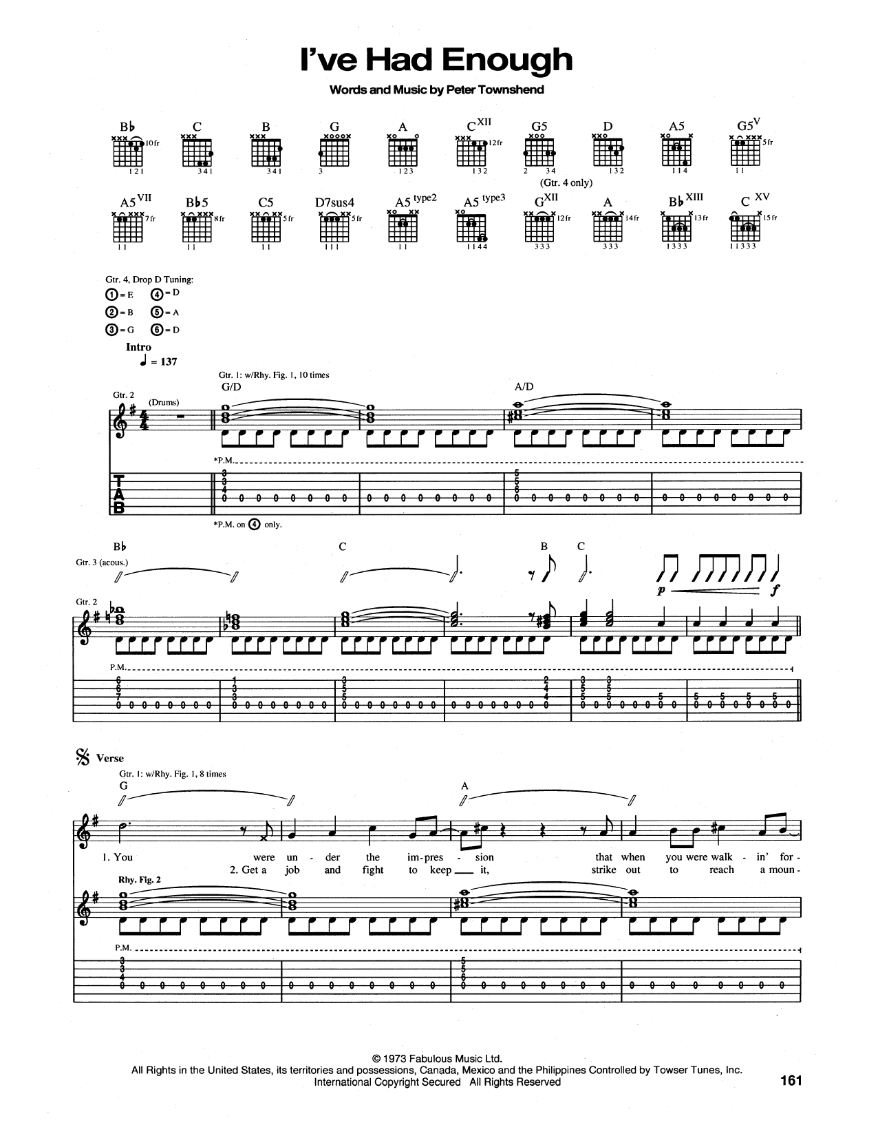 The Who I've Had Enough sheet music notes and chords arranged for Guitar Tab