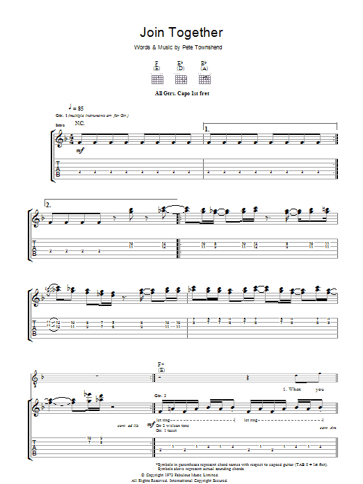 The Who Join Together sheet music notes and chords arranged for Guitar Chords/Lyrics