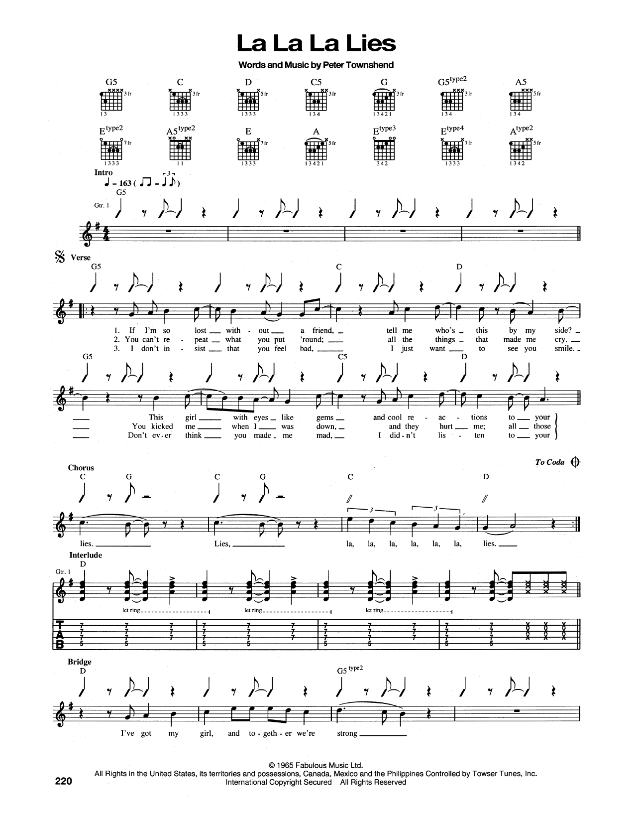 The Who La La La Lies sheet music notes and chords arranged for Guitar Tab