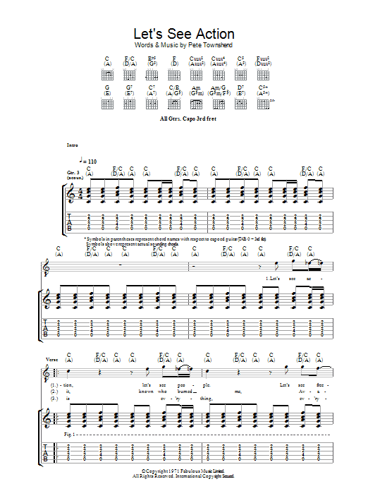 The Who Let's See Action sheet music notes and chords arranged for Guitar Tab