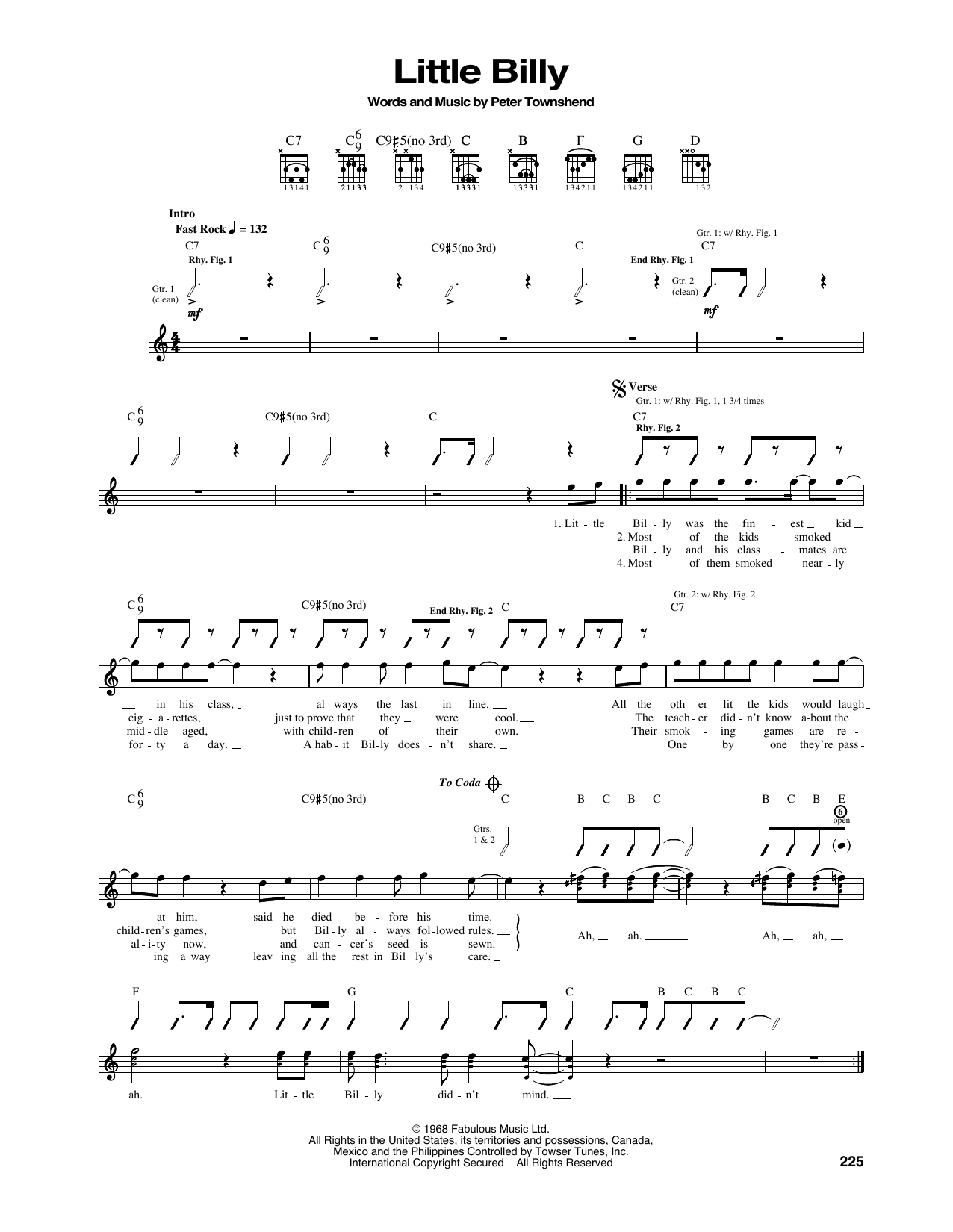 The Who Little Billy sheet music notes and chords arranged for Guitar Tab