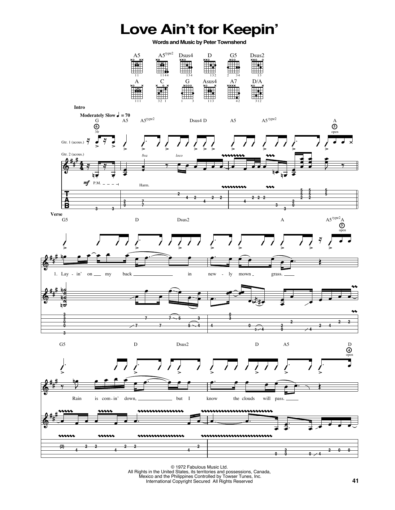 The Who Love Ain't For Keepin' sheet music notes and chords arranged for Guitar Tab