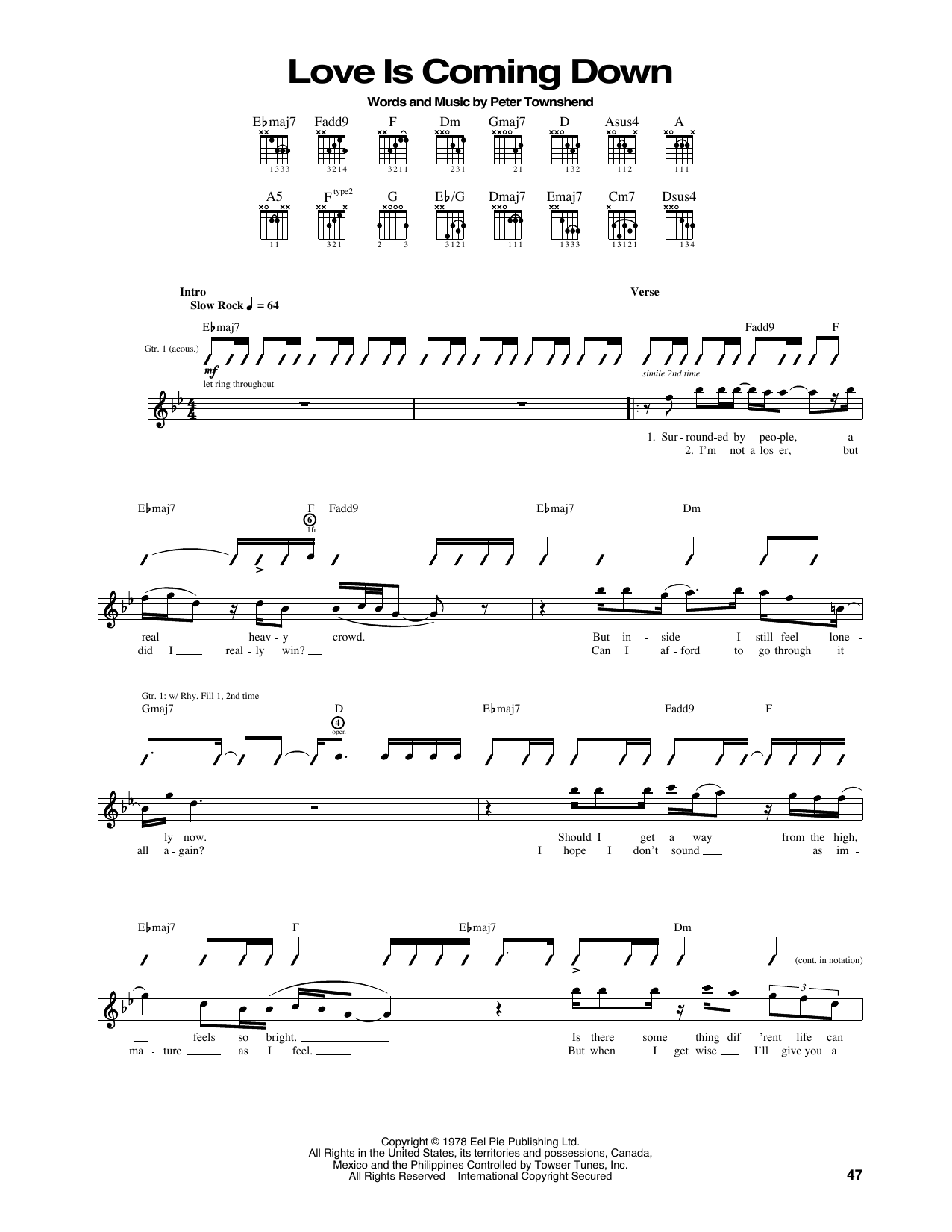 The Who Love Is Coming Down sheet music notes and chords arranged for Guitar Tab