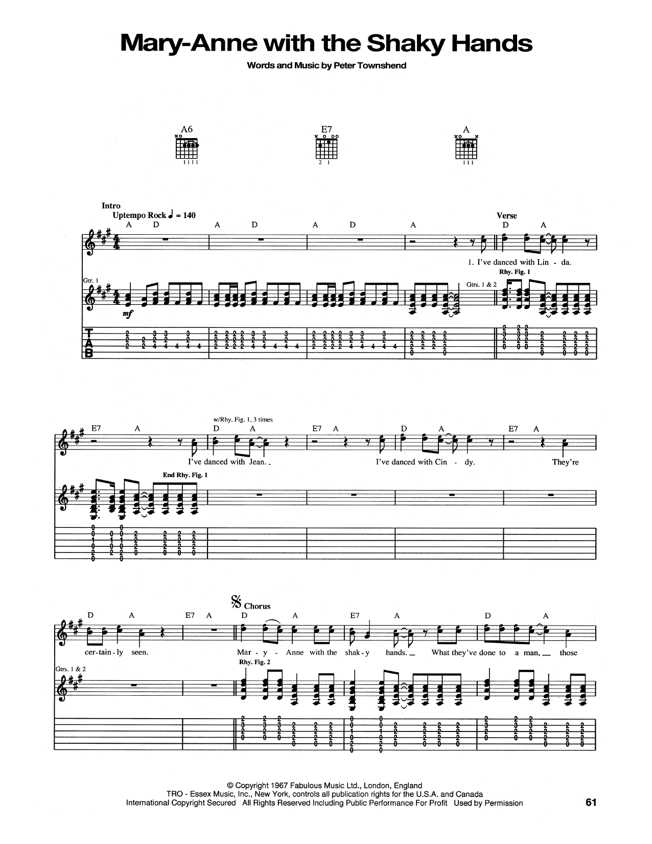 The Who Mary-Anne With The Shaky Hands sheet music notes and chords arranged for Guitar Tab