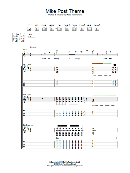 The Who Mike Post Theme sheet music notes and chords arranged for Guitar Tab