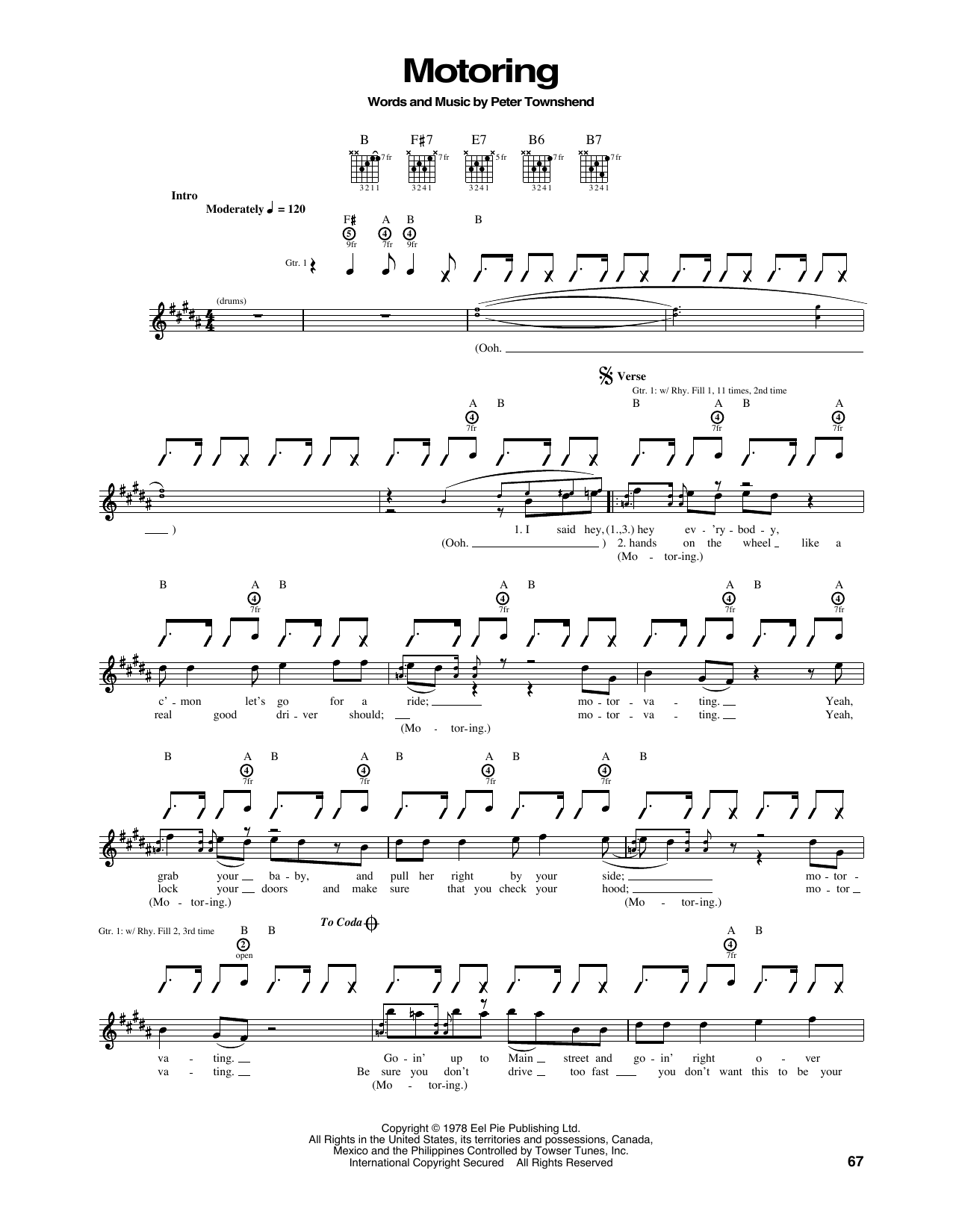 The Who Motoring sheet music notes and chords arranged for Guitar Tab