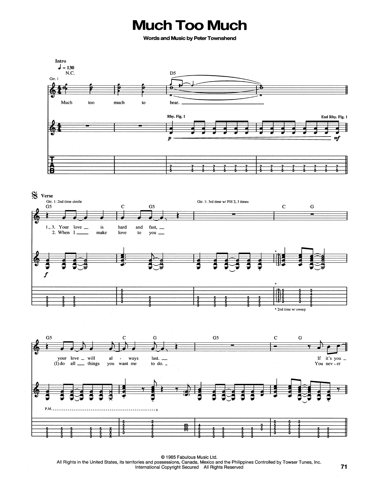 The Who Much Too Much sheet music notes and chords arranged for Guitar Tab