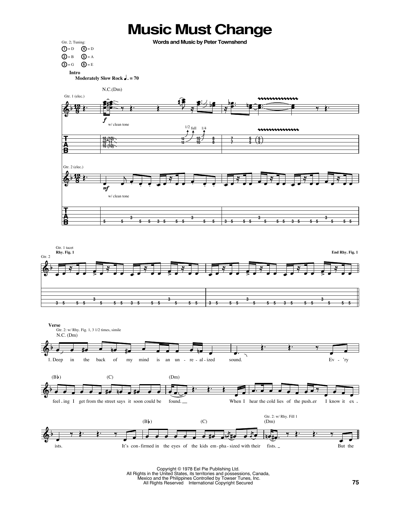 The Who Music Must Change sheet music notes and chords arranged for Guitar Tab
