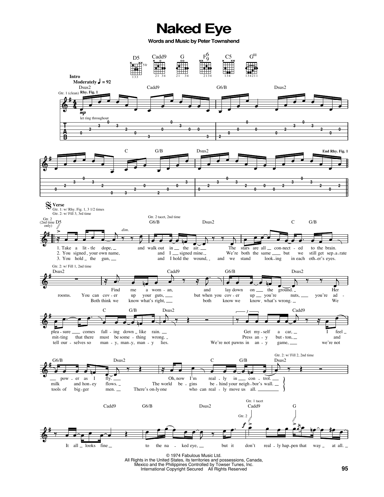The Who Naked Eye sheet music notes and chords arranged for Guitar Tab
