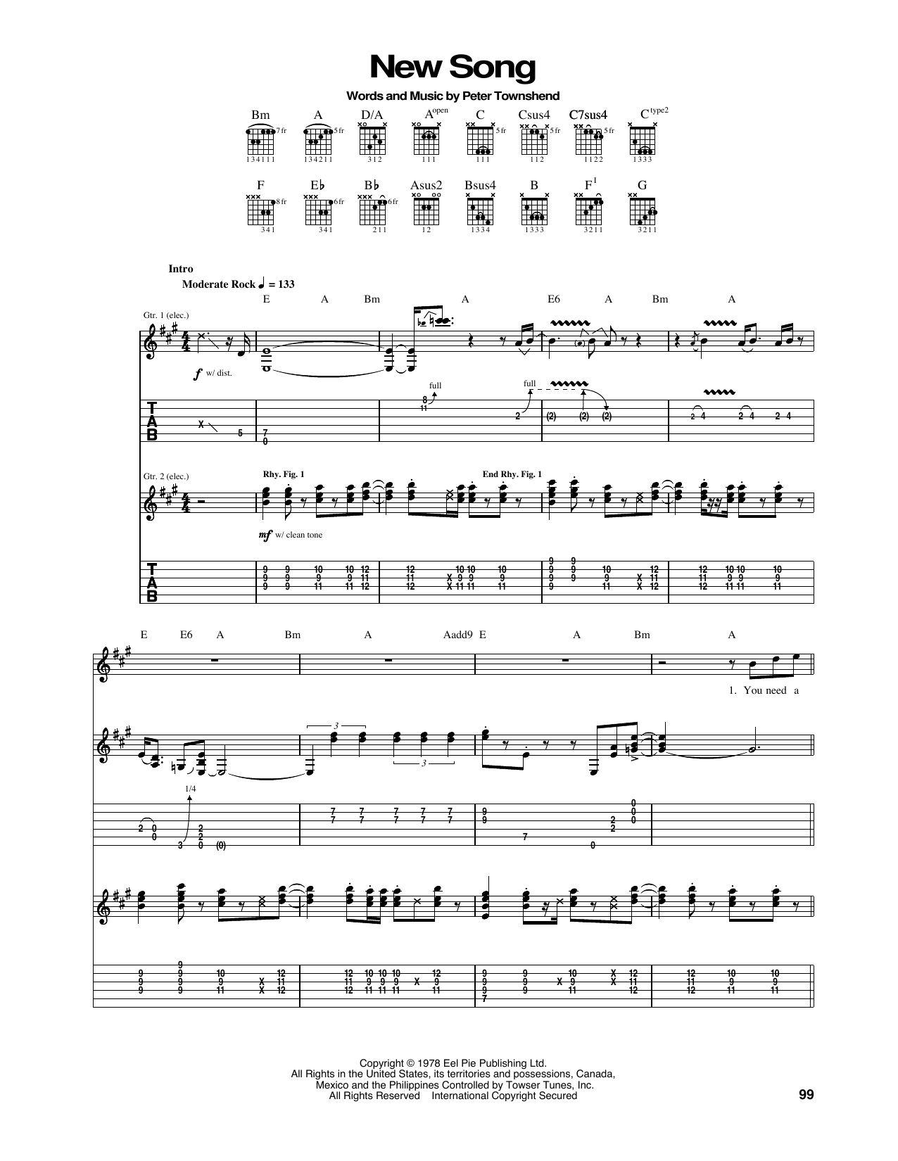 The Who New Song sheet music notes and chords arranged for Guitar Tab