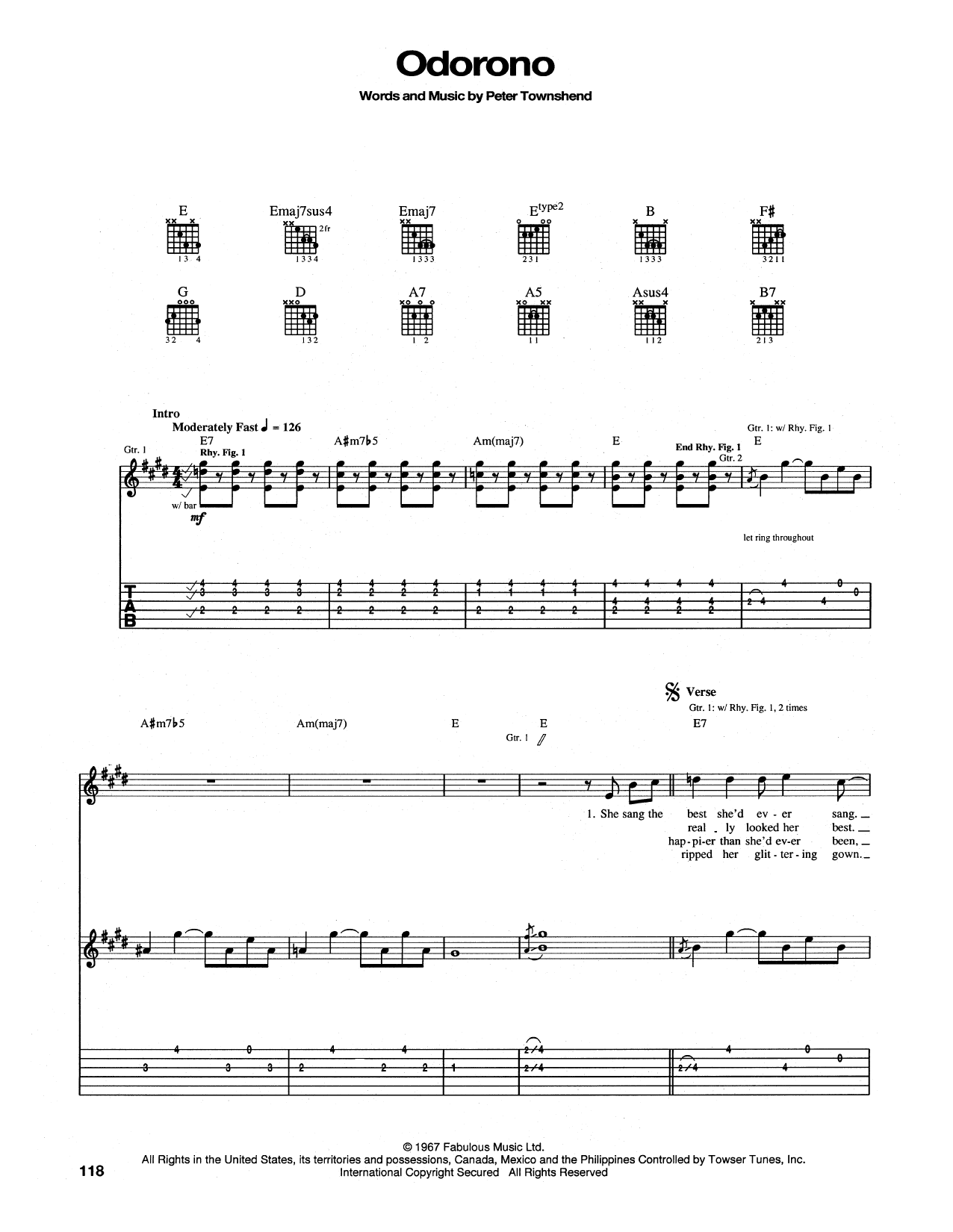 The Who Odorono sheet music notes and chords arranged for Piano, Vocal & Guitar Chords (Right-Hand Melody)