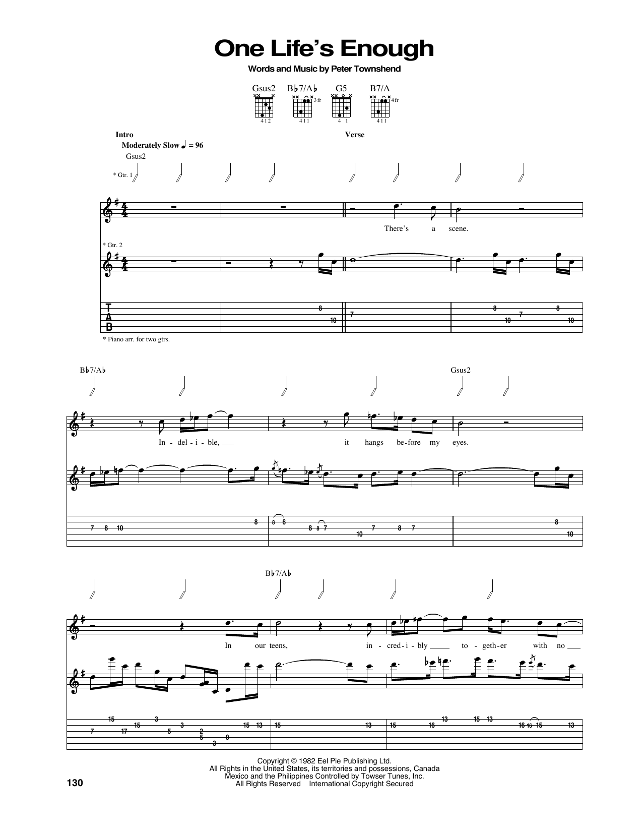 The Who One Life's Enough sheet music notes and chords arranged for Guitar Tab