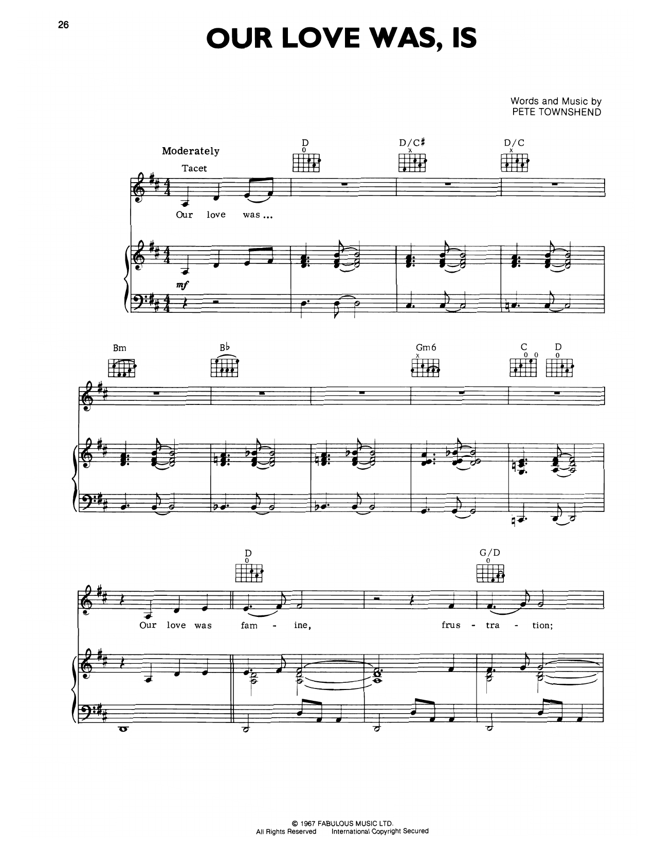 The Who Our Love Was sheet music notes and chords arranged for Piano, Vocal & Guitar Chords (Right-Hand Melody)