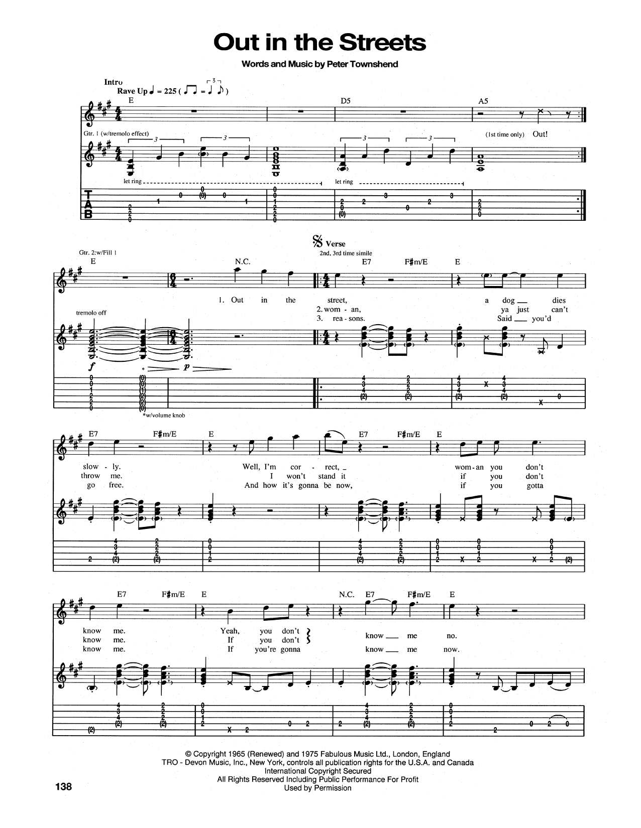 The Who Out In The Street sheet music notes and chords arranged for Guitar Tab
