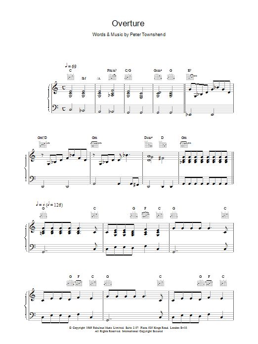The Who Overture sheet music notes and chords arranged for Piano, Vocal & Guitar Chords