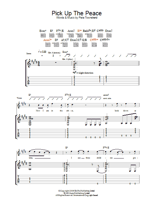 The Who Pick Up The Peace sheet music notes and chords arranged for Guitar Tab