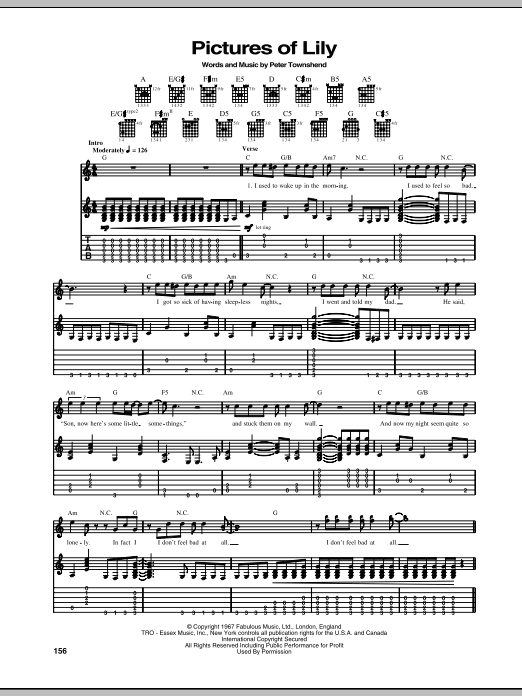 The Who Pictures Of Lily sheet music notes and chords arranged for Piano, Vocal & Guitar Chords (Right-Hand Melody)