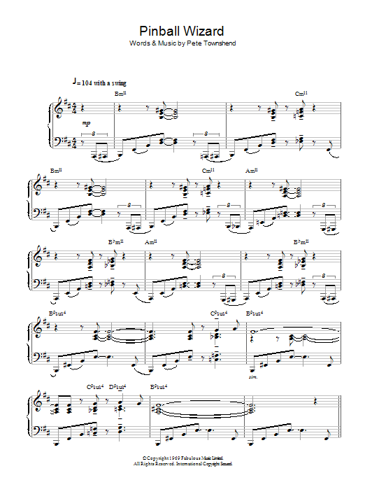 The Who Pinball Wizard (Jazz Version) sheet music notes and chords arranged for Piano Solo