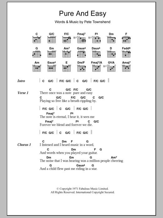 The Who Pure And Easy sheet music notes and chords arranged for Piano, Vocal & Guitar Chords (Right-Hand Melody)