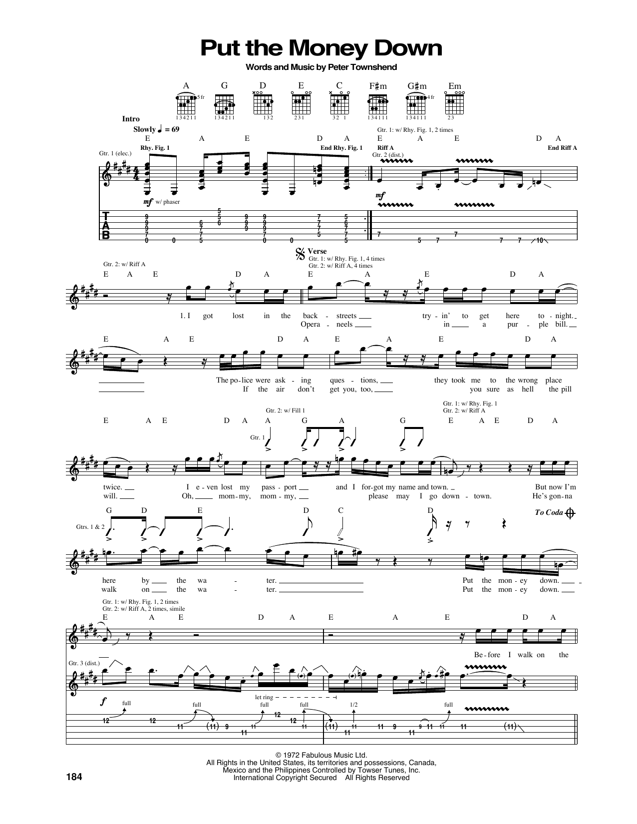 The Who Put The Money Down sheet music notes and chords arranged for Guitar Tab