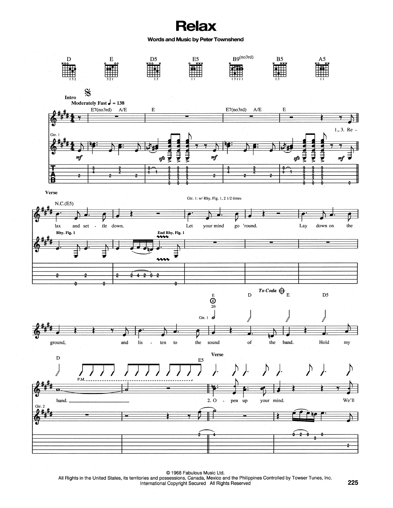 The Who Relax sheet music notes and chords arranged for Guitar Tab