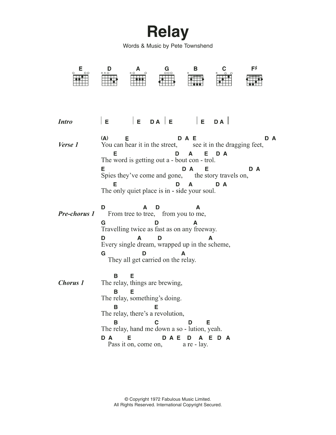 The Who Relay sheet music notes and chords arranged for Guitar Chords/Lyrics