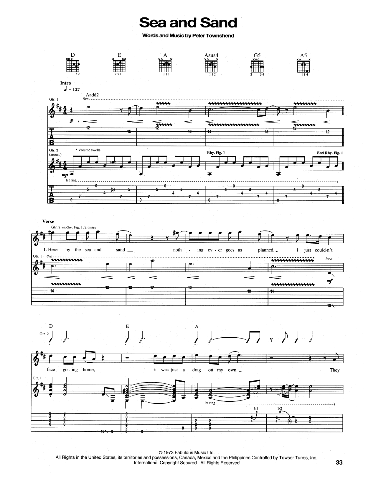 The Who Sea And Sand sheet music notes and chords arranged for Guitar Chords/Lyrics