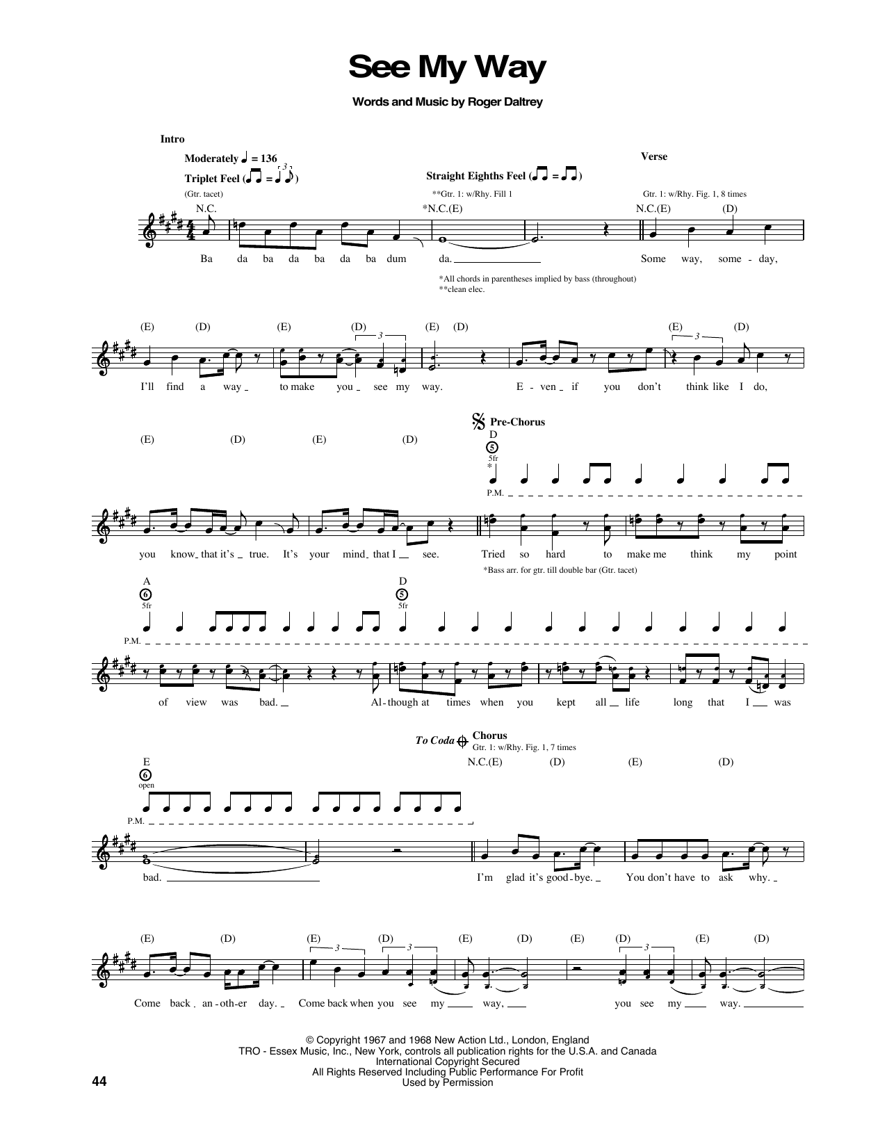 The Who See My Way sheet music notes and chords arranged for Guitar Tab